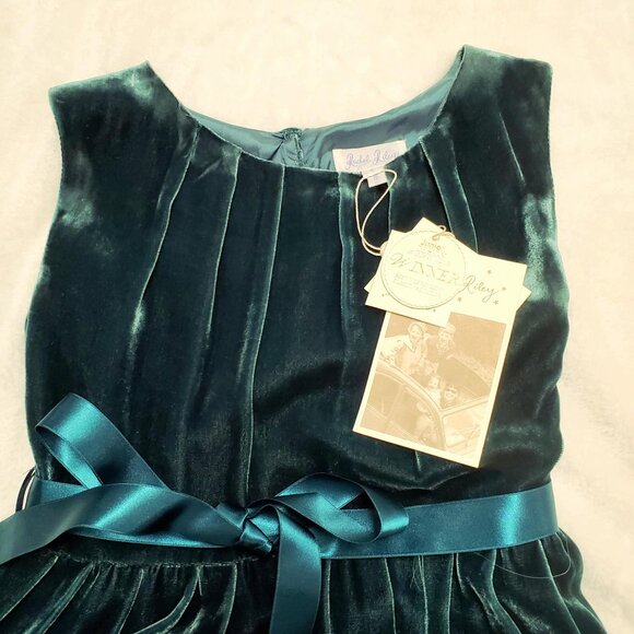 NWT Rachel Riley Green Silk Velvet Dress Size 7 - Picture 3 of 6